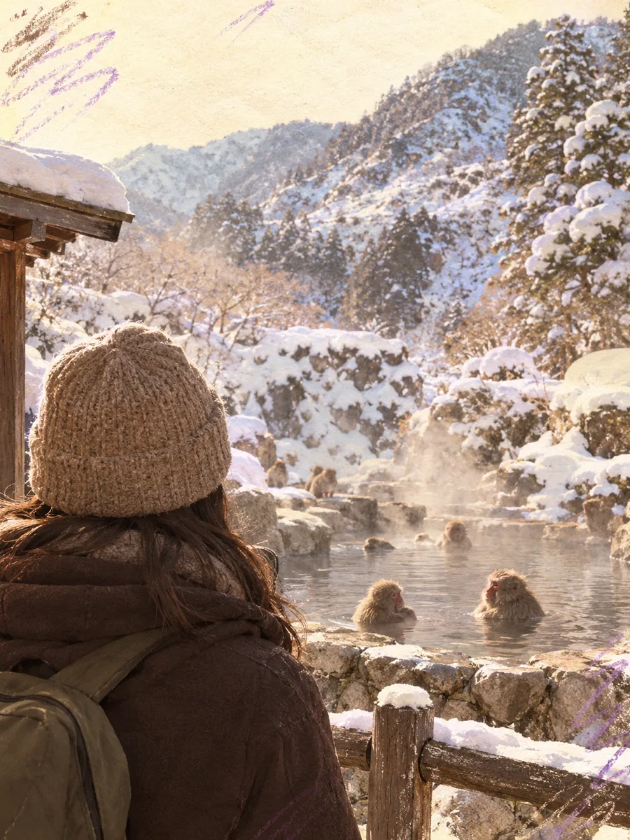 Ansicht im Jigokudani Snow Monkey Park